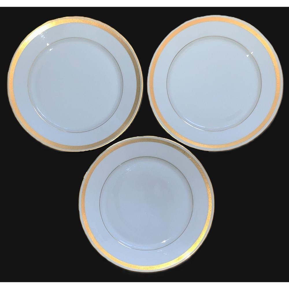 3 Rosenthal Dinner Plates Pickard Gold Embossed Rims Selb Bavaria 10" China VGUC